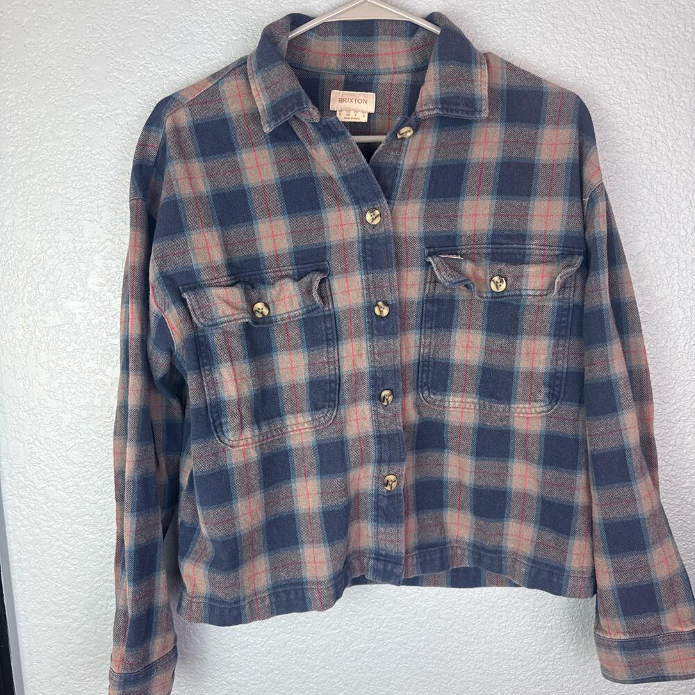 Brixton Jacket Womens Small Blue Plaid Flannel Button Front Pockets Shacket